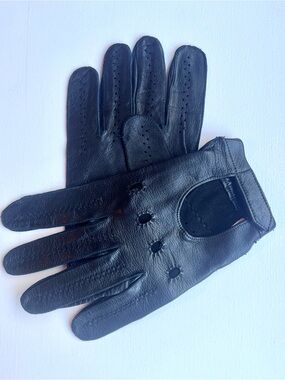 Men's Black Calfskin Leather Driving Gloves